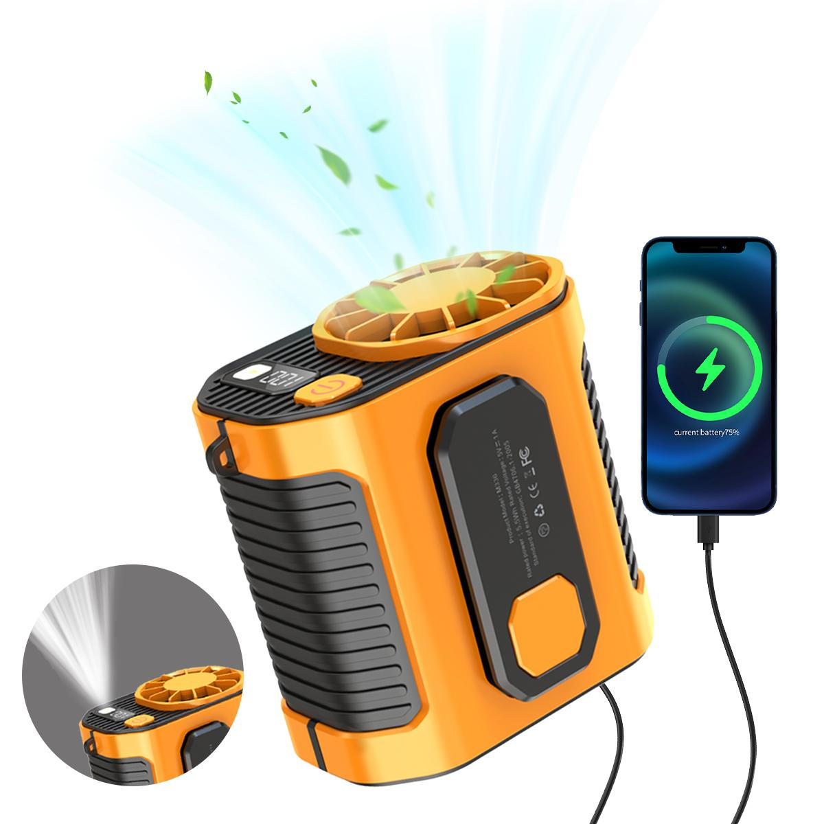 PADOX Personal Waist Portable Rechargeable Fan, 5000mAh Battery Power bank, 10 Speeds 5300RPM Airflow, LED Light, Wearable Belt Fan for Outdoor, Jobsite, Farms, Traveling, Fishing #SummerVibes-LIN