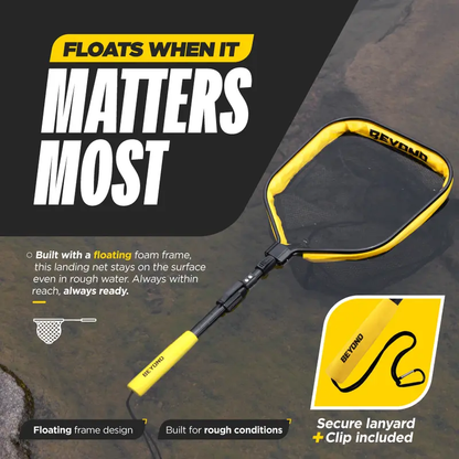 Beyond Braid Floating Fishing Net with Handle – Folding Fishing Net for Easy Storage – Telescopic Landing Net for Bass, Trout, Kayak & Boat Fishing – Durable, Lightweight & Fish Friendly-LIN