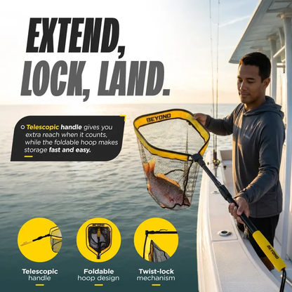 Beyond Braid Floating Fishing Net with Handle – Folding Fishing Net for Easy Storage – Telescopic Landing Net for Bass, Trout, Kayak & Boat Fishing – Durable, Lightweight & Fish Friendly-LIN
