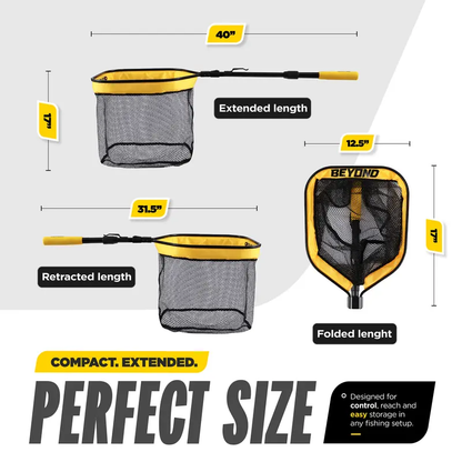 Beyond Braid Floating Fishing Net with Handle – Folding Fishing Net for Easy Storage – Telescopic Landing Net for Bass, Trout, Kayak & Boat Fishing – Durable, Lightweight & Fish Friendly-LIN