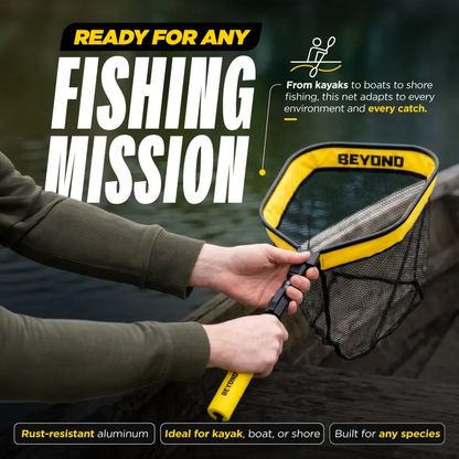 Beyond Braid Floating Fishing Net with Handle – Folding Fishing Net for Easy Storage – Telescopic Landing Net for Bass, Trout, Kayak & Boat Fishing – Durable, Lightweight & Fish Friendly-LIN