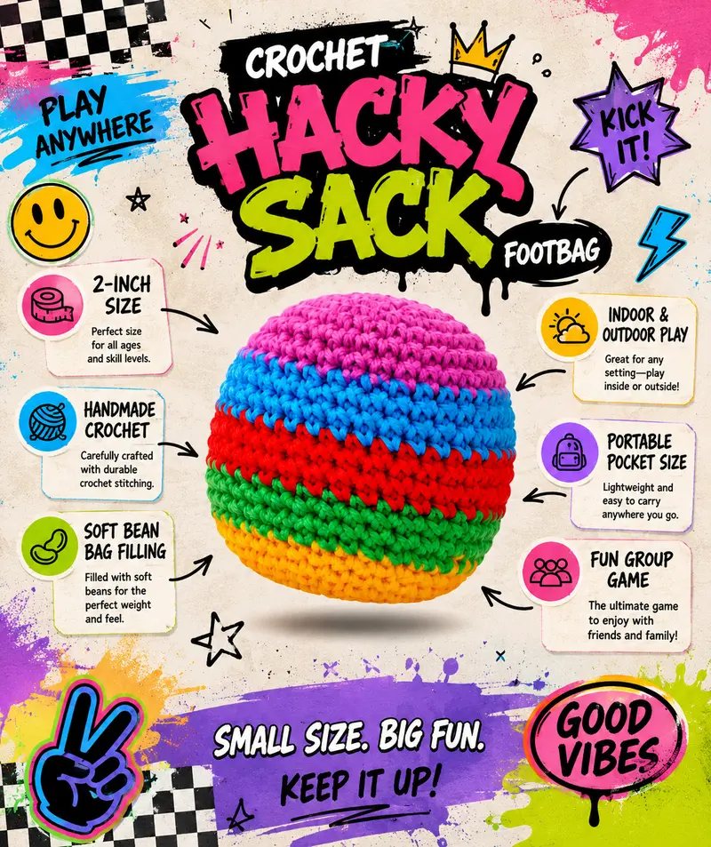 1PCS Hacky Sack Footbag Set Handmade Crochet Hacky Kick Sack Balls Knitted Kick Balls for Kids & Adults, Handmade Toss Bags for Playground, Parties & Travel (Random colors)-LIN