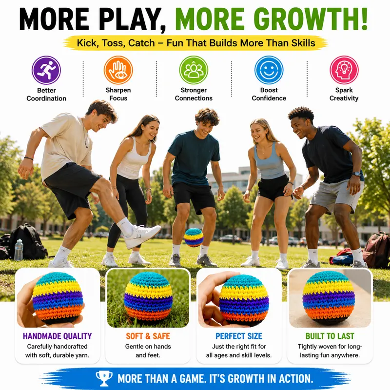 1PCS Hacky Sack Footbag Set Handmade Crochet Hacky Kick Sack Balls Knitted Kick Balls for Kids & Adults, Handmade Toss Bags for Playground, Parties & Travel (Random colors)-LIN