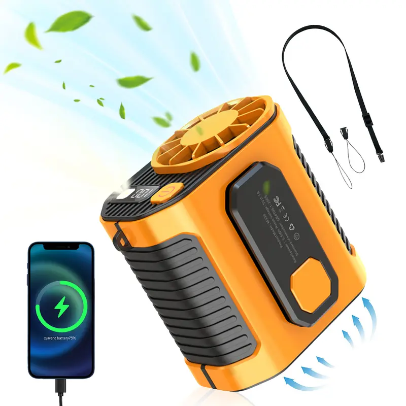 PADOX Personal Waist Portable Rechargeable Fan, 5000mAh Battery Power bank, 10 Speeds 5300RPM Airflow, LED Light, Wearable Belt Fan for Outdoor, Jobsite, Farms, Traveling, Fishing #SummerVibes-LIN