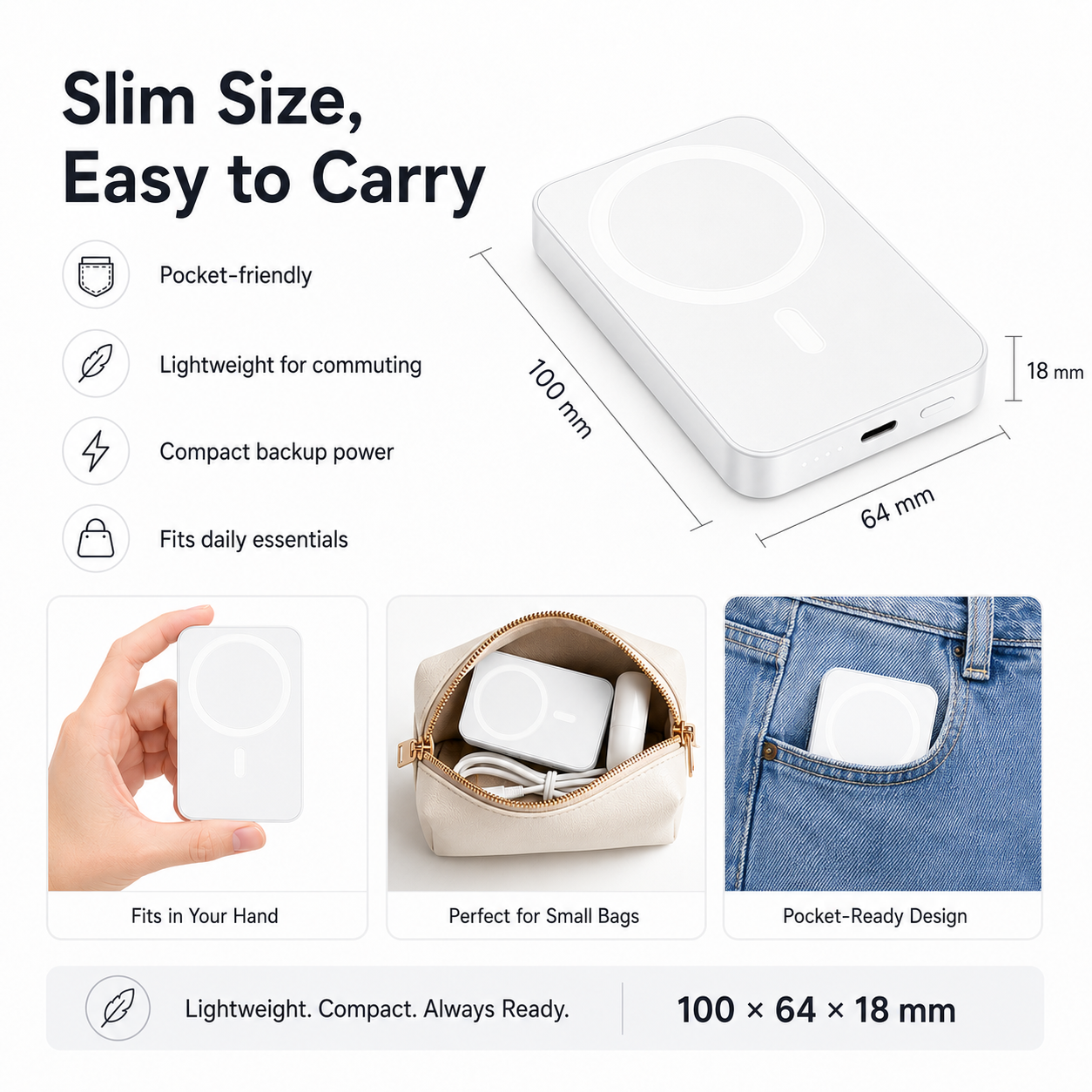 📱5000mAh Magnetic Wireless Power Bank for iPhone 12 to 17, Compatible with MagSafe Cases & Bare Phones, Portable Charger | Father's Day Gift-TI
