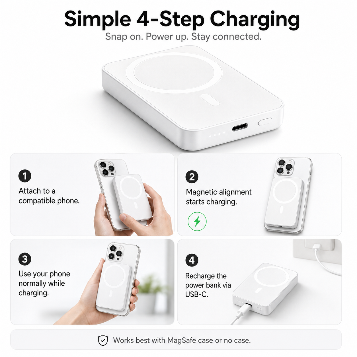 📱5000mAh Magnetic Wireless Power Bank for iPhone 12 to 17, Compatible with MagSafe Cases & Bare Phones, Portable Charger | Father's Day Gift-TI