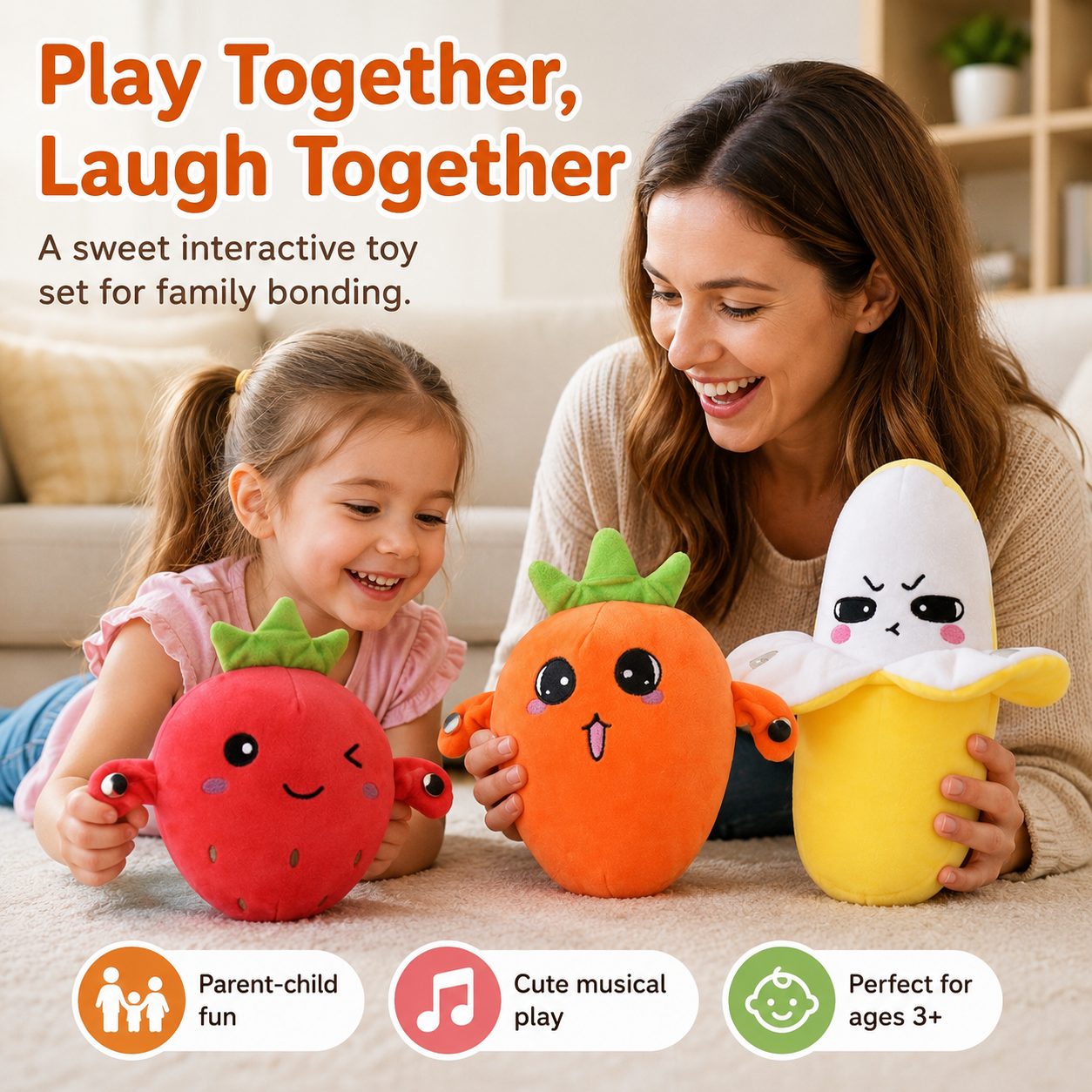 🎵Interactive Music Plush Toy Set🎁–Banana, Strawberry & Carrot Electric Stuffed Toys, Fun Prank & Play Toy for Family, Friends & Couples, Perfect Holiday Gift for Kids & Adults-TI