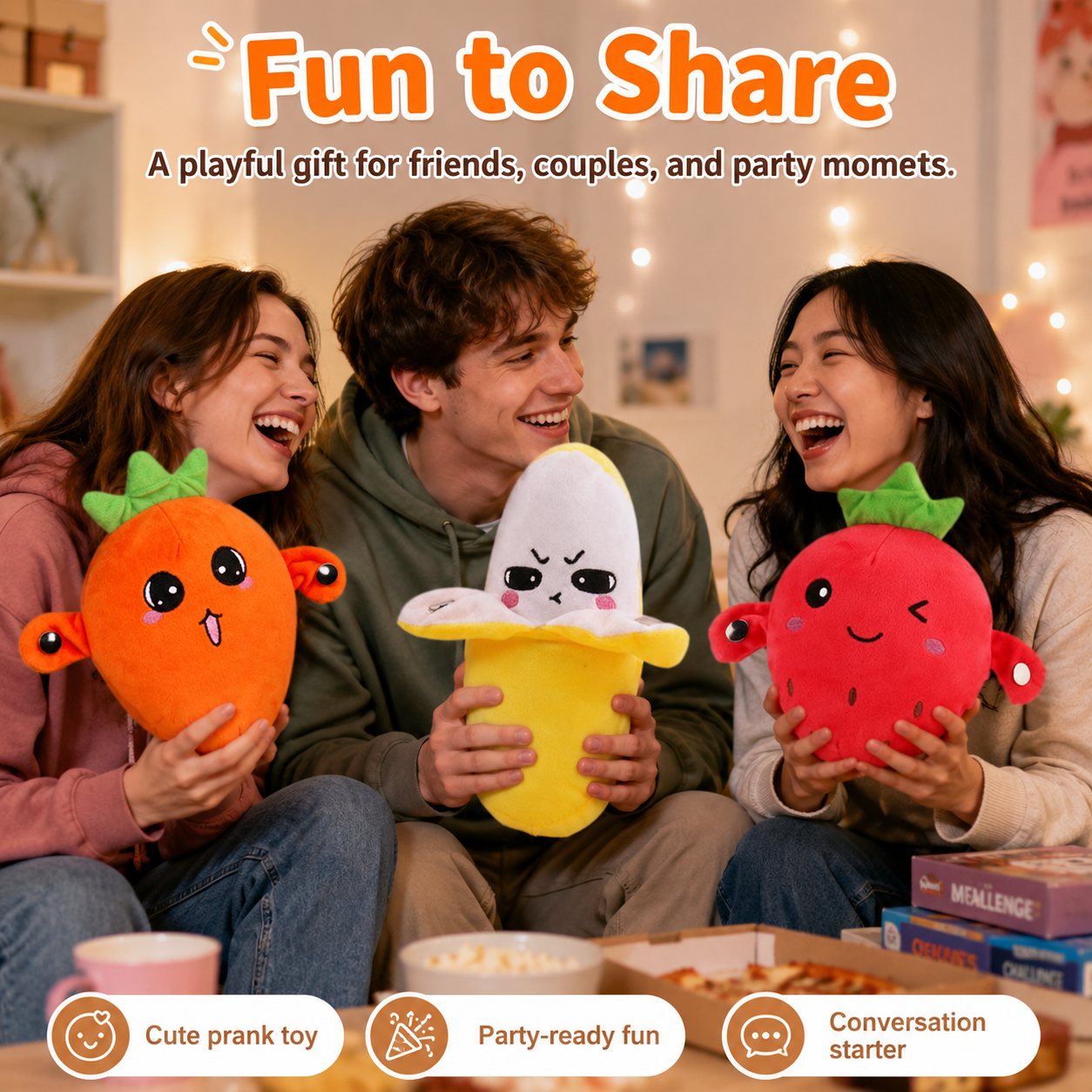 🎵Interactive Music Plush Toy Set🎁–Banana, Strawberry & Carrot Electric Stuffed Toys, Fun Prank & Play Toy for Family, Friends & Couples, Perfect Holiday Gift for Kids & Adults-TI
