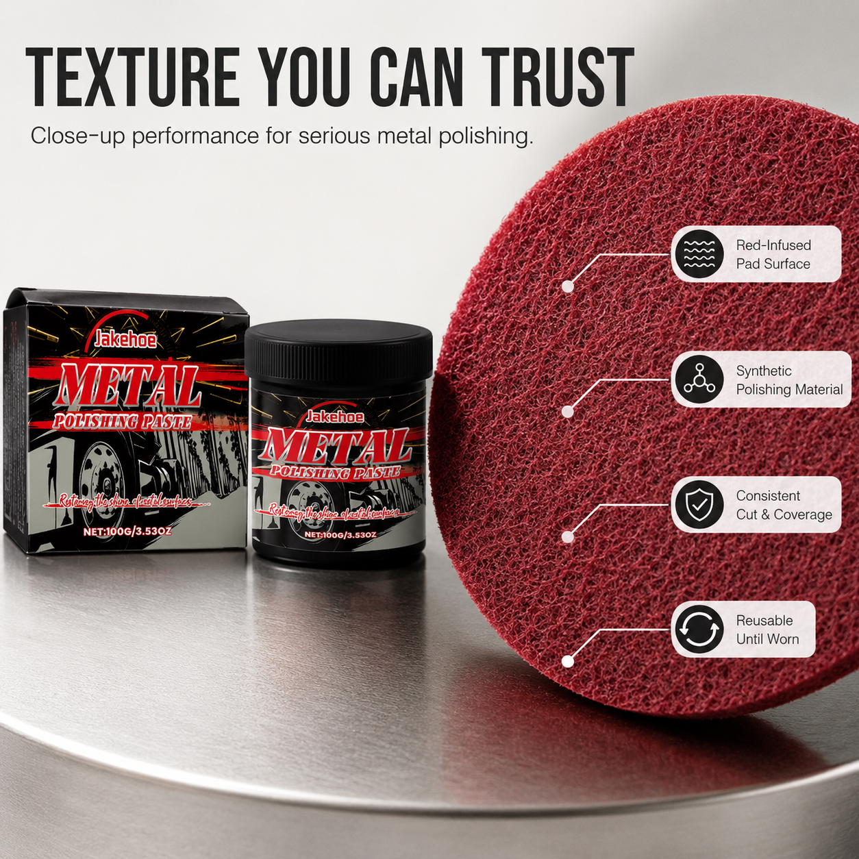 🚗Metal Professional Red Paste Pro Pads| Synthetic Pads for Aggressive Cutting & Metal Finishing-TI