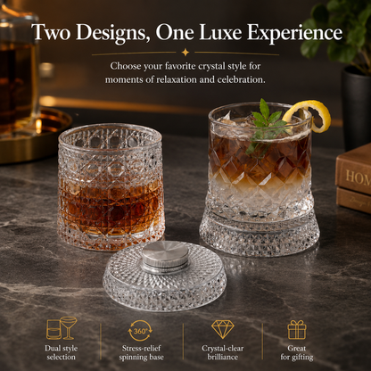 🥃Luxury 360° Rotating Crystal Glass🥂, Star-Cut Whiskey & Wine Glass, Elegant Barware Gift for Stress Relief-TI