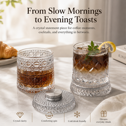 🥃Luxury 360° Rotating Crystal Glass🥂, Star-Cut Whiskey & Wine Glass, Elegant Barware Gift for Stress Relief-TI