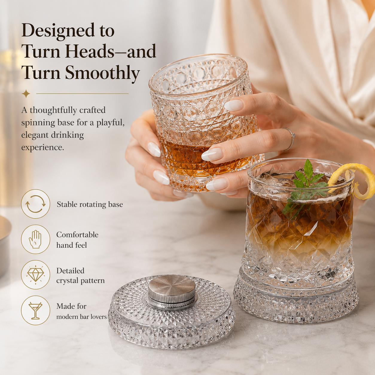 🥃Luxury 360° Rotating Crystal Glass🥂, Star-Cut Whiskey & Wine Glass, Elegant Barware Gift for Stress Relief-TI