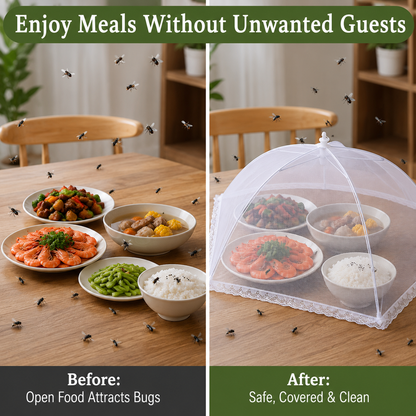 🚫🪰Foldable Mesh Food Tent Cover, Portable Bug Proof Food Protector for Outdoor Picnic BBQ Party, Lightweight Kitchen Fruit & Salad Food Shelter-TI