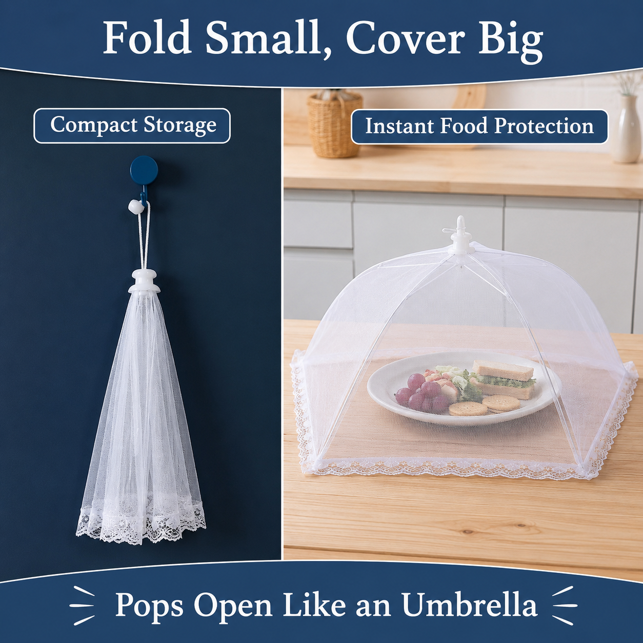 🚫🪰Foldable Mesh Food Tent Cover, Portable Bug Proof Food Protector for Outdoor Picnic BBQ Party, Lightweight Kitchen Fruit & Salad Food Shelter-TI