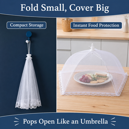 🚫🪰Foldable Mesh Food Tent Cover, Portable Bug Proof Food Protector for Outdoor Picnic BBQ Party, Lightweight Kitchen Fruit & Salad Food Shelter-TI
