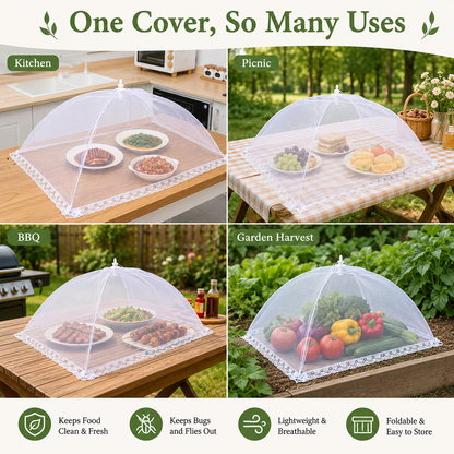 🚫🪰Foldable Mesh Food Tent Cover, Portable Bug Proof Food Protector for Outdoor Picnic BBQ Party, Lightweight Kitchen Fruit & Salad Food Shelter-TI
