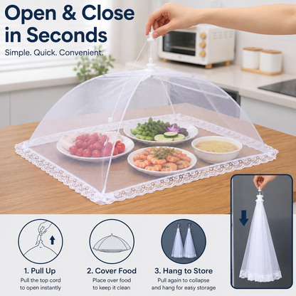 🚫🪰Foldable Mesh Food Tent Cover, Portable Bug Proof Food Protector for Outdoor Picnic BBQ Party, Lightweight Kitchen Fruit & Salad Food Shelter-TI