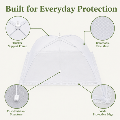 🚫🪰Foldable Mesh Food Tent Cover, Portable Bug Proof Food Protector for Outdoor Picnic BBQ Party, Lightweight Kitchen Fruit & Salad Food Shelter-TI