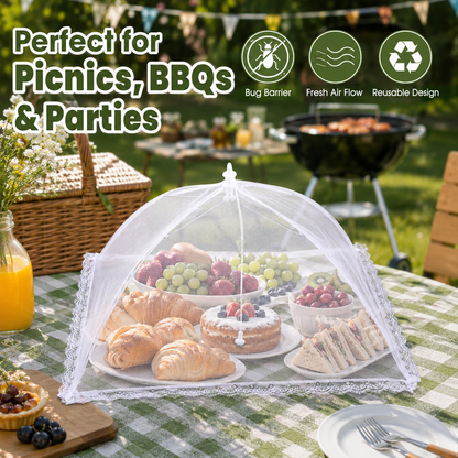 🚫🪰Foldable Mesh Food Tent Cover, Portable Bug Proof Food Protector for Outdoor Picnic BBQ Party, Lightweight Kitchen Fruit & Salad Food Shelter-TI