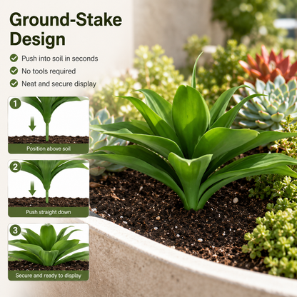 🪴Set of 2（13inch）Artificial Agave Plant Stakes, UV Resistant Faux Greenery for Outdoor Front Door & Garden Landscaping-TI