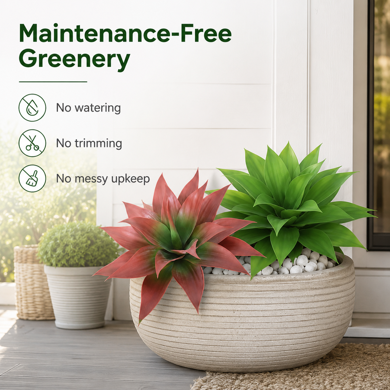🪴Set of 2（13inch）Artificial Agave Plant Stakes, UV Resistant Faux Greenery for Outdoor Front Door & Garden Landscaping-TI