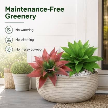🪴Set of 2（13inch）Artificial Agave Plant Stakes, UV Resistant Faux Greenery for Outdoor Front Door & Garden Landscaping-TI