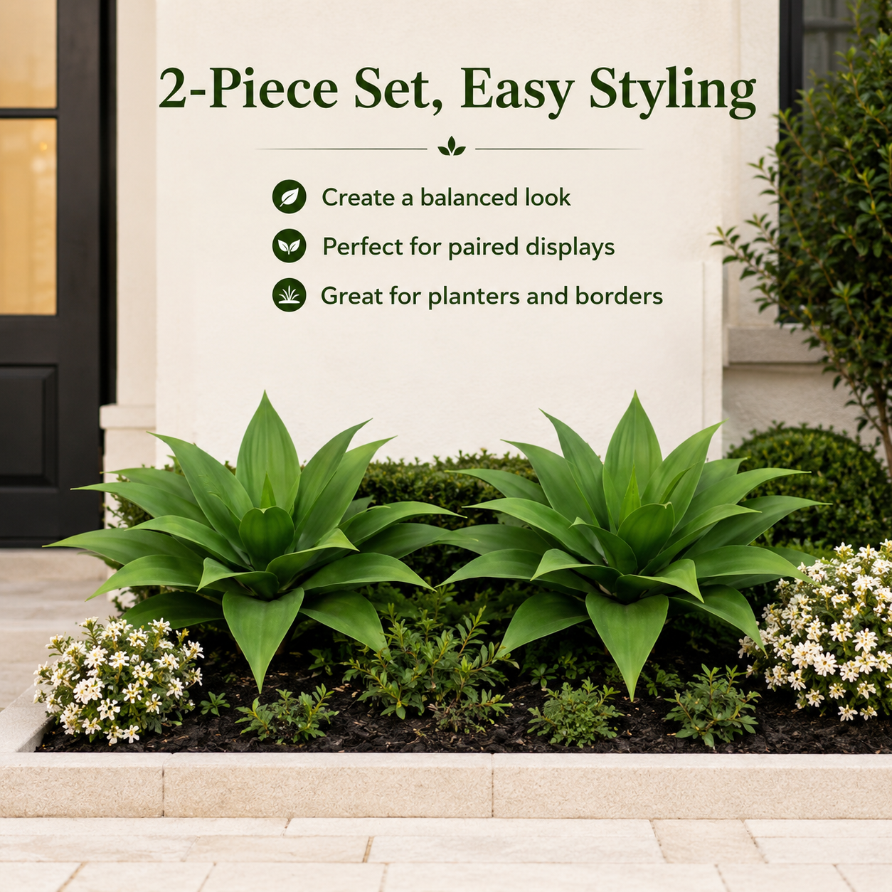 🪴Set of 2（13inch）Artificial Agave Plant Stakes, UV Resistant Faux Greenery for Outdoor Front Door & Garden Landscaping-TI