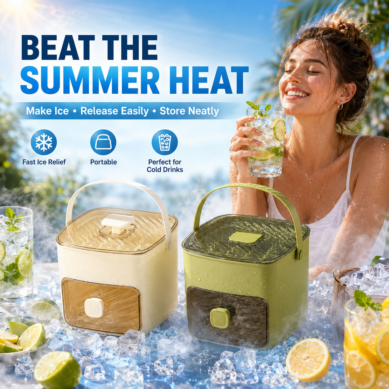☀️One‑Press Portable Ice Cube Tray🧊 Drawer‑Type Design for Quick Ice Making-TI