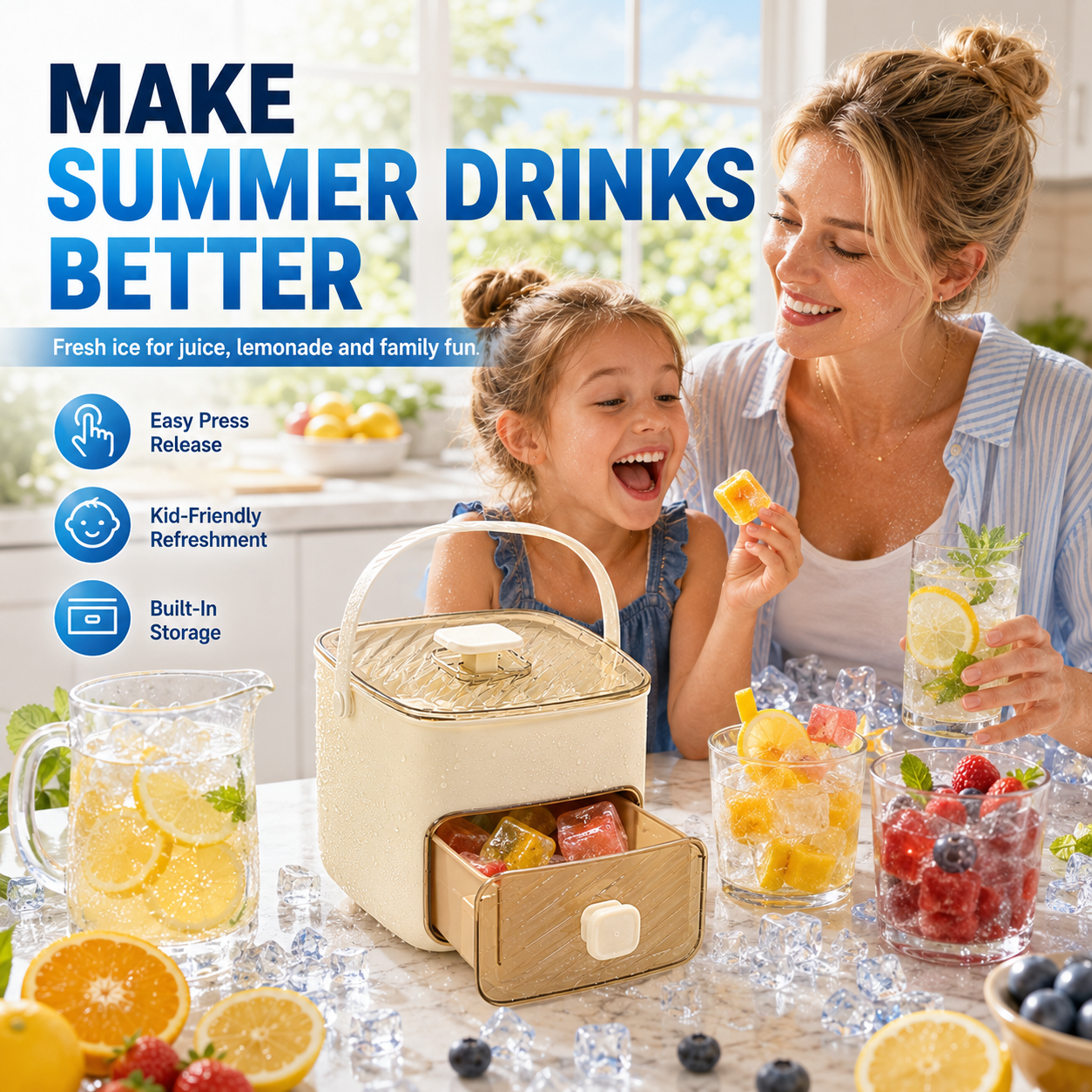 ☀️One‑Press Portable Ice Cube Tray🧊 Drawer‑Type Design for Quick Ice Making-TI
