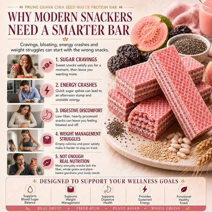 Prune Guava Chia Seed Wafer Protein Bar, High‑Fiber Crispy Meal Replacement Snack-JT9