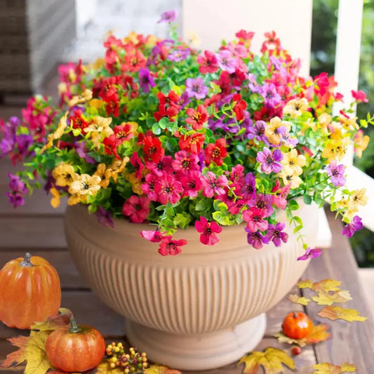 6 Colors Fake Flower Bouquet, UV Resistant Faux Flowers, Home Garden Wedding Party Decor Ornament-TI