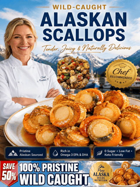🐚 Wild-Caught Alaskan Scallops – Tender, Juicy & Ready to Eat ✨-JT2